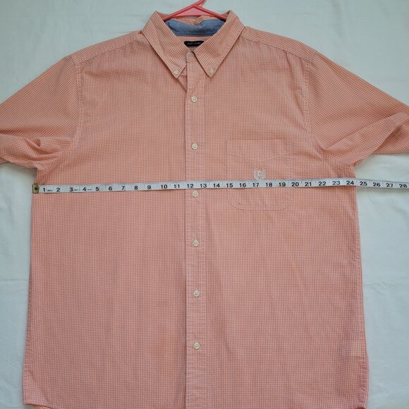 Chaps Orange Checkered Button-Down Short Sleeve Shirt Easy Care Mens Size L - Picture 4 of 8